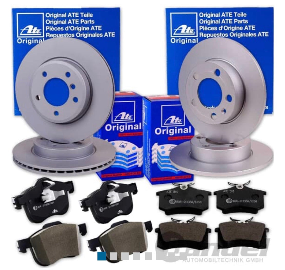 ATE BREMSSCHEIBEN + BELÄGE VORNE + HINTEN passend für FORD FOCUS I 1998 - 2004